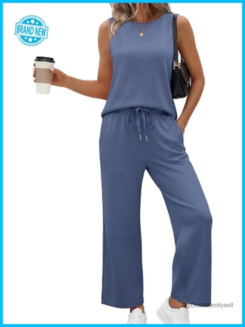 Two Piece Set Wide Leg Crop Pants Sleeveless Top Lounge Wear